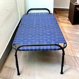 NATTNAK Single Folding Bed Size 2.5x6Ft Iron Frame with Nylon Niwar Home Outside Picnic Use SpaceSaving Folding Cot-0