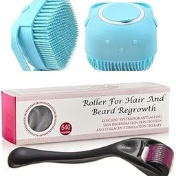 LIMTAS Roller for Hair & Beard Regrowth - 540 Micro 0.5mm With Bath Brush, Titanium Alloy Needles - Reduces Hair Fall & Stimulates Follicles, Safe & Effective for Skin Care - Men & Women-0