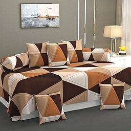 KETOSTICS Premium Cotton Diwan Set 8 PCS|300 TC Fabric |1 Bedsheet (90x60 inch), 5 Cushion Covers (16x16 inch), 2 Bolster Covers (16x32 inch) |Vibrant Floral & Geometric Designs| Beige Brown-image-19