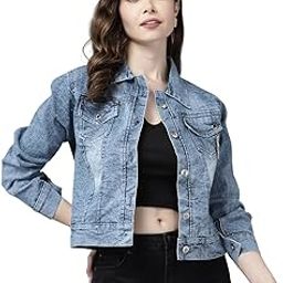 Womens Blue Colour Denim Solid Denim Jacket-image-64