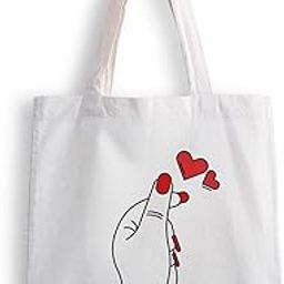 Canvas Tote Bags for Women, College Bag for Girls, Tote Bag for Shopping, Travel & Beach Bags for Women - Hand and Hearts - D No - 221-image-71