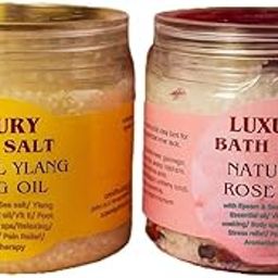 Luxury Natural Bath Salt with Epsom & Sea salt/essential oil/Vit E/Foot soaking/Body spa/Relaxing/Stress relief/Pain Relief/aromatherapy Pack of 2 (400 gm each of 1x Ylang Ylang, and 1x Rose)-17