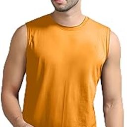 JANGOBOY Men's Solid Round Neck Sleeveless Polyester T-Shirt (Trip-711-l_Orange_L) Pack of 1-image-98