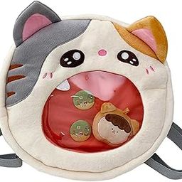 ™ Cartoon Plush Backpack Cute Large Capacity Portable School Bag Crossbody Bag gray with doll-image-30