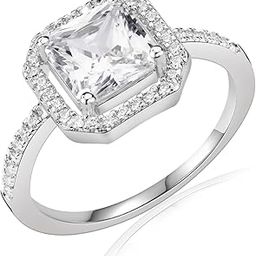 92.5 Sterling Silver Sparkling Square Solitaire Halo Ring, Square Engagement Ring, Elegant Whites Collection, Gift for Girls and Women, BIS Hallmarked-5