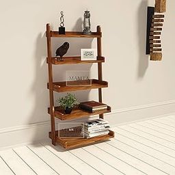 MAMTA DECORATION Wooden Ladder Shape 5 Tier Book Shelf Wall Rack, Brown-12
