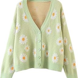 Women Y2K Floral Print Knit Cardigan Sweater Long Sleeve V Neck Button Down Sweater Vintage Aesthetic 90s Outerwear Tops-image-22