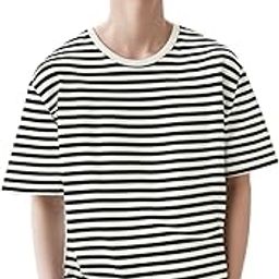 JONNEY Oversized | Loose Fit | Half Sleeves 100% Cotton Round Neck Striped T-Shirt for Men-640558-image-5