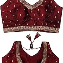 Women's Indian Ethnic Wear Designer Golden zari Embroidery with Sequence Work V Neck Sleeveless Readymade Worked Saree Blouse for Party-image-47