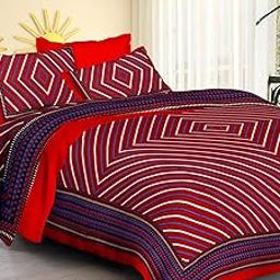 100% Cotton Rajasthani Jaipuri Traditional Floral India 160 TC Cotton Single BedSheet with 2 Pillow Covers (WTI-SNGL-1253)-image-91