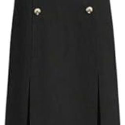 Women's A-Line Maxi Skirt, Black, Double-Button Front, Split Hem with Belt-21