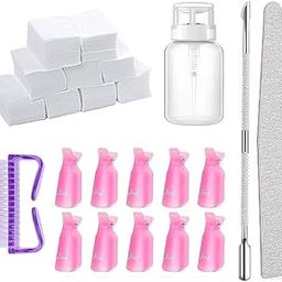 Nail Polish Gel Remover Tools Kit - 1000 Nail Remover Cotton Pad,10 Pcs Soak Off Cap Clip,1 Nail File,1 Pcs Press Bottle, Nail Brush, Cuticle Pusher Tools Kit-16