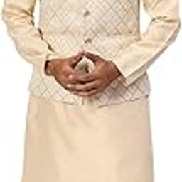 Men's Silk Blend Kurta Churidar Pyjama with Embroidered Ethnic Nehru Jacket/Waistcoat for Men-picture-3
