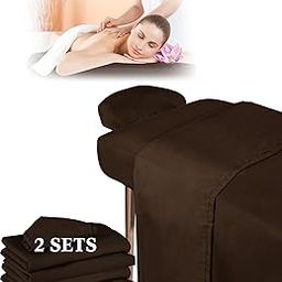 Oudain 2 Set Soft Microfiber Massage Table Sheet Sets Resistant Oil and Wrinkle 3 Piece Set Massage Therapy Supplies Includes Table Cover, Massage Table Fitted Sheet, Face Rest Cover (Chocolate)-image-37