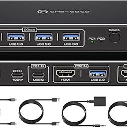 KVM Switch 1 Monitors 2 Computers 4K@60Hz USB C HDMI KVM Switch 2 Port for 1 Laptop 1 Desktop Share 1 Monitor Keyboard Mouse Hard Drives Printer Support 100W Charging for Laptop-28
