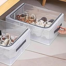 KEPY THE MALL Medium size Fabric Shoe Storage Bins Under Bed Shoe Storage Organiser Folding Under Bed Shoe Box With Transparent Lid Fits - Underbed Storage Solution (30 x 40 x 16)-12