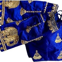 Women's Silk Heavy Embroidery Coding with Maggam Work Half Sleeve Fancy Readymade Saree Blouse-image-24