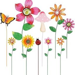 hogardeck Garden Decor for Outside, Set of 10 Metal Flowers Decorative Garden Stakes for Spring Decor, Yard Art Garden Decorations for Outdoor Lawn Porch Pathway Patio (Multi-Color)-image-61