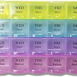 Generic 28-Day Pill Medicine Organizer, 4 Layers, Labelled Compartments, Moisture-Proof, Compact, Portable, Sturdy Plastic-16