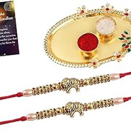 Paola Stylish Designer Look Rakhi with Kankawati Pooja Thali Roli Chawal 1 Greeting Card For Bhaiya/Brother/Bhai Pack Of 2-image-19
