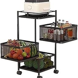 1 Pc 3 Layer Kitchen Rotating Trolley Portable Storage Rack Square Design Fruits & Vegetable Onion Cutlery, Spice,Jars Container Basket Organizer Holder Stand for Kitchen-Black, Metal-image-10
