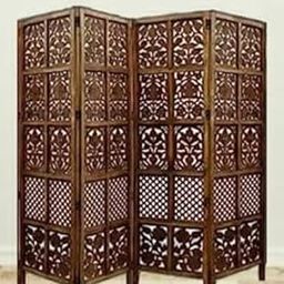 Wooden Partition Screen || Room Divider Traditional Handicrafts || Brown (4 Panel) (Design 1)-image-58
