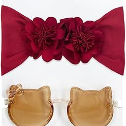 SYGA Baby Double Flower Stretchable Headband With Uv Protection Colorful Sunglasses Stylish Combo For Toddlers And Kids (Wine Red, Tea)-image-38