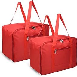 Kuber Industries Storage Bag | Clothes Storage Bag | Rexine Underbed Storage Bag | Storage Bag with Zipper | Wardrobe Organizer with Handle | Travel Jumbo Underbed Bag | Pack of 2 | Red-image-9