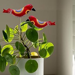 Myna(Pack of 2) Handcrafted Metal Bird Garden Stick/Stake for Garden Decor- Red-image-36