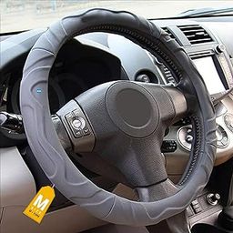NIKAVI Hard Microfiber Leather Steering Wheel Cover (Medium -O)(38cm) Grey-image-96