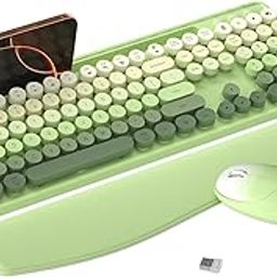 MPTOG Colorful Wireless Computer Keyboard and Mouse Combo with Phone Holder, Wrist Rest, Typewriter Keys, 2.4GHz Wireless, Full-Sized Optical Mouse for PC and Laptop(Green Colorful)-image-26