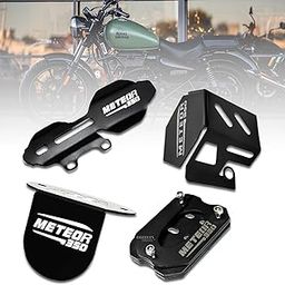 OBEROI'S TRADERS Meteor 350 Master Cylinder Guard, Front Oil Reservoir Cap, Side Stand Extender And Rear Brake Oil Container Guard Combo Accessories (Pack Of 4, Black)-16