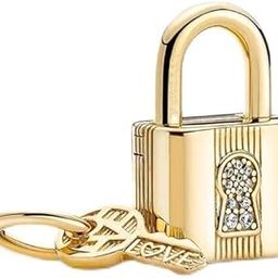 Aiftiko Gold Plated Key and Lock Charm 925 Sterling Silver, Jewelry Beads Gift for Women Bracelet & Necklace, Silver, Cubic Zirconia-picture-30