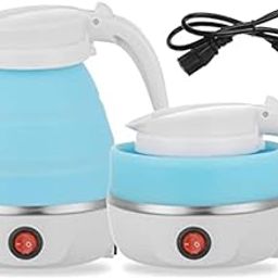 Suzec Travel Foldable Fast Boiling Portable Electric Kettle - Silicone Food Grade Boil Dry Protection 220V -600ML for Most Travel and Home & Office Use (Blue/White/Pink)-picture-32