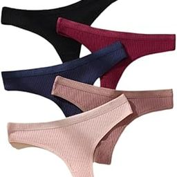 The Seventh Muse Cotton Thongs for Women, 5-Pack, Low Rise V-String Panties, Seamless Ribbed Knit Multicolour-image-8