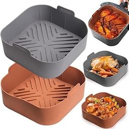 Silicone Air Fryer Basket Liners Square - 2Pcs Reusable Air Fryer Silicone Pots for Food Safe Air fryers Oven Accessories (8.5 Inch)-image-97