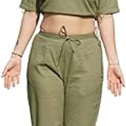 women Apas Yoga Set Of 2 (Top & Pants) 100% Cotton Cross Body Top Mid Waist Culotte Pants Elasticised Back Straight Fit-image-85