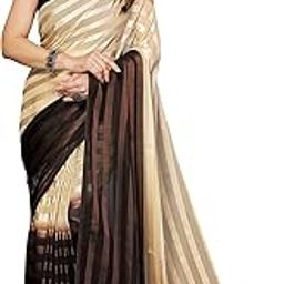 SAREE Women's Satin Stripe Georgette Saree with Unstitched Blouse piece-image-36