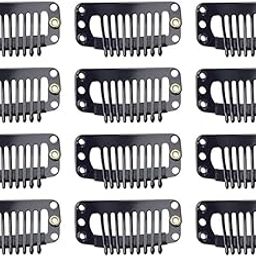 VIEWS Hair Extension Clips For Women (12 Pcs) - Hair Patch Clips - Hair Attached Snap Wig Clips Remy Clip for weft patches Bridal Dupatta (Black)-image-87