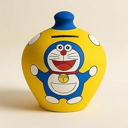 Multicolor Doraemon Mitti Gullak for Kids | Baccho Ke Liye Handpainted Clay Piggy Bank | Mitti Ka Money Bank | Earthen Coin Bank for Gifting-image-55
