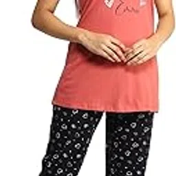 noty Women's Cotton- Night Suit | Round Neck | Night Wear | Night Dress | Loungewear- Cotton Knits Fabric- Captions-picture-31