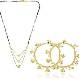 Traditional Gold-Plated Brass Mangalsutra Necklace with Matching Anklets Set for Women Traditional Fashion jewellery (CMWR4579)-image-20
