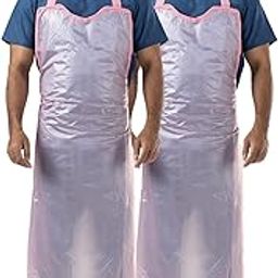 HOSPRIQS Unisex Reusable Plastic (PVC) Waterproof & Dustproof Apron | Tie Type, Back Open For Medical, Hospital & Household Uses | Free Size (Pink, Pack Of 2)-image-91