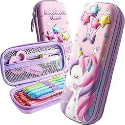 Kiddie Galaxia 3D Unicorn Cover Large Capacity Pencil Case Compass With Compartments, School Supply Organizer For Students, Stationery Box, Cosmetic Zip Pouch Bag (1 Unit, Canvas, Multicolor)-image-6