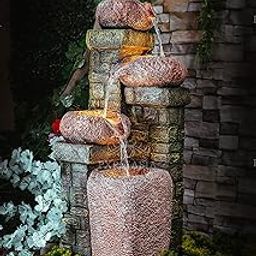 EXPLEASIA 4 Tiered Stone Bowl Water Fountain, Water Fountain for Garden, Water Fountain for Home vastu, Waterfall Fountain Indoor Home décor, Buddha Fountain-image-30