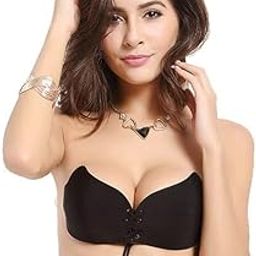 Non Padded Push Up Stick On Strapless Backless Adhesive Reusable Invisible Lift Wire-Free Backless DressesHalter Tops Dori Bra for Women (in, Alpha, 2XL, 42, DD, 42, Regular, Black)-picture-13