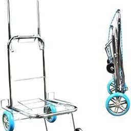 AR Mall Folding Stainless Steel Luggage Cart 2 Wheel Travel Luggage Trolley Cart Portable Shopping Cart-image-4