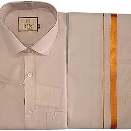 Gold Traditional Mens Copper Shirt with Maching Dhoti Set - Half Sleeve-51