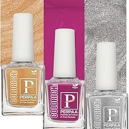 PERPAA® Colorich Vegan HD Color Gel Nail Polish Set of 3 Pc. (Texture Silver,Golden Bliss,Rani Pink)-image-1