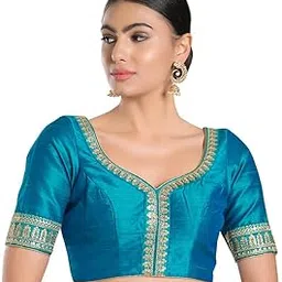 vamas Women's Silk Padded Self Design Half Sleeve Readymade Saree Blouse (X-1062.ELB)-picture-14